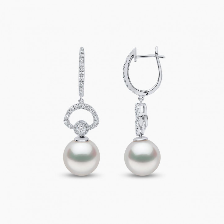 Jazz 18K Gold Pearl and Diamond Drop Earrings