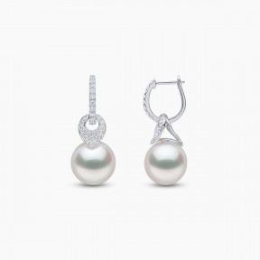 Jazz 18K Gold Pearl and Diamond Link Earrings