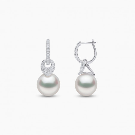 Jazz 18K Gold Pearl and Diamond Link Earrings