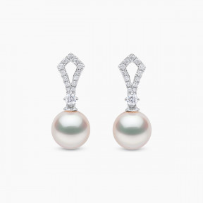 Jazz 18K Gold Akoya Pearl and Round Diamond Earrings