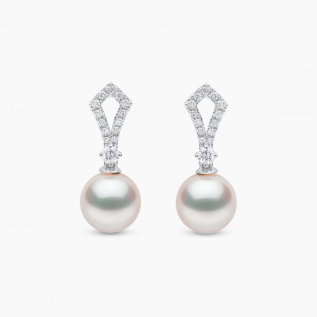 Jazz 18K Gold Akoya Pearl and Round Diamond Earrings