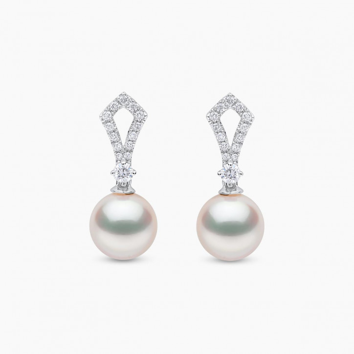 Jazz 18K Gold Akoya Pearl and Round Diamond Earrings