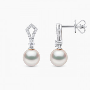 Jazz 18K Gold Akoya Pearl and Round Diamond Earrings