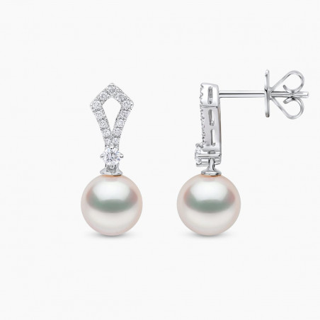 Jazz 18K Gold Akoya Pearl and Round Diamond Earrings