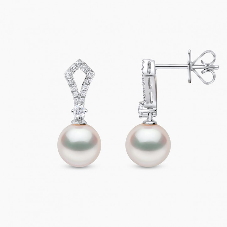 Jazz 18K Gold Akoya Pearl and Round Diamond Earrings