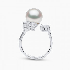 Baby Glitz 18K Gold Akoya Pearl and Diamond Motif Open Ring