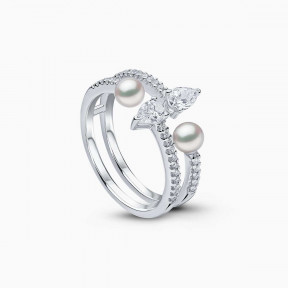 Baby Glitz 18K Gold Akoya Pearl and Princess-Cut Diamond Open Ring