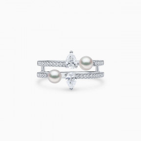 Baby Glitz 18K Gold Akoya Pearl and Princess-Cut Diamond Open Ring