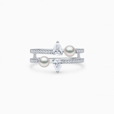 Baby Glitz 18K Gold Akoya Pearl and Princess-Cut Diamond Open Ring