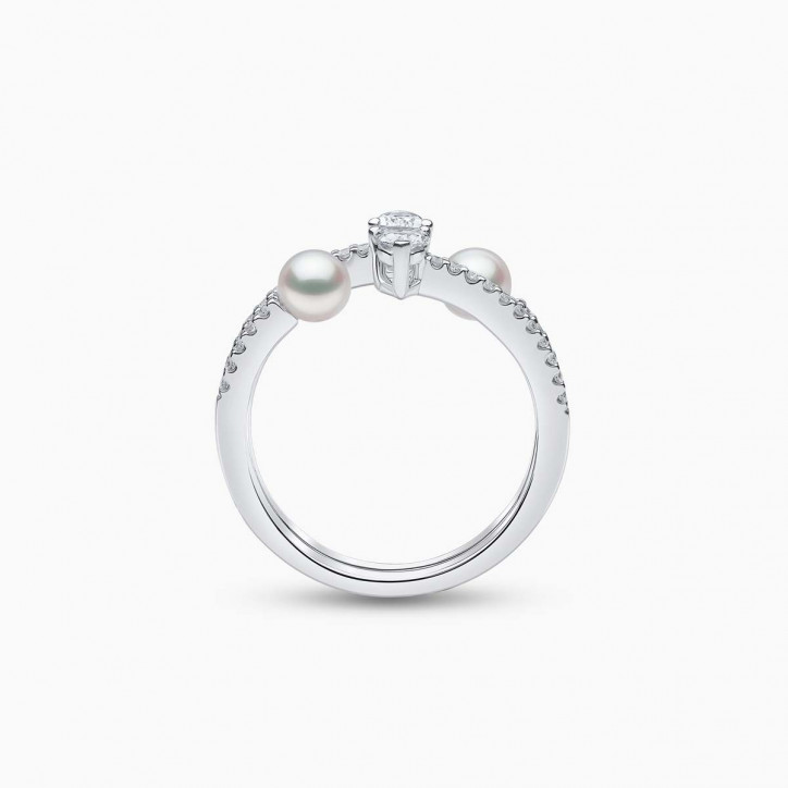 Baby Glitz 18K Gold Akoya Pearl and Princess-Cut Diamond Open Ring