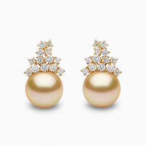 Duchess 18K Gold Golden Pearl and Diamond Cluster Earrings