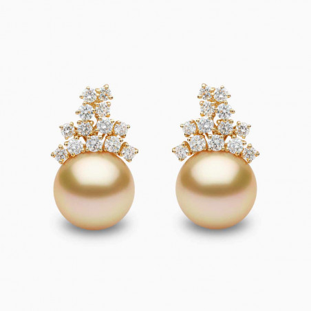 Duchess 18K Gold Golden Pearl and Diamond Cluster Earrings