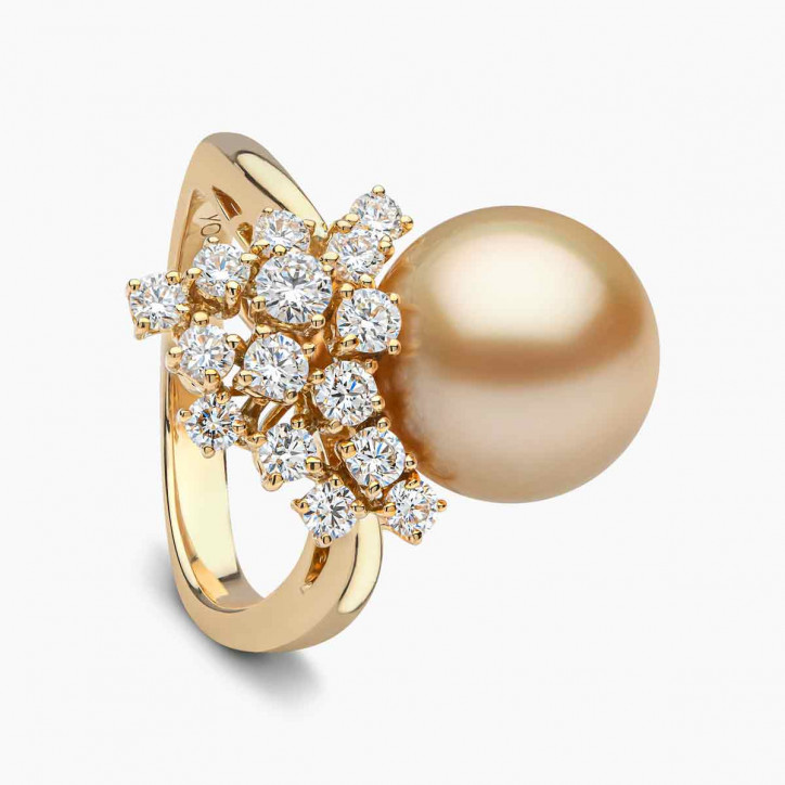 Duchess 18K Gold Golden Pearl and Diamond Cluster Ring