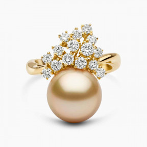 Duchess 18K Gold Golden Pearl and Diamond Cluster Ring