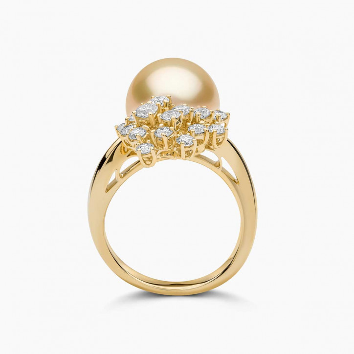 Duchess 18K Gold Golden Pearl and Diamond Cluster Ring