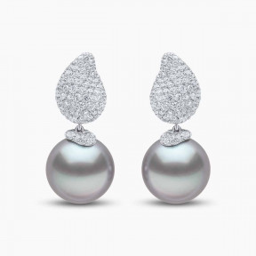 Duchess 18K Gold Tahitian Pearl and Teardrop Diamond Halo Earrings