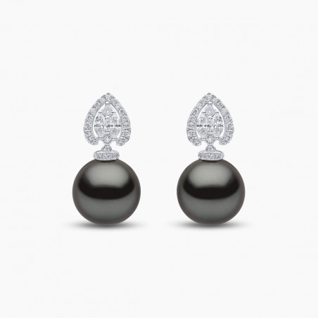 Duchess 18K Gold Tahitian Pearl and Diamond Halo Earrings