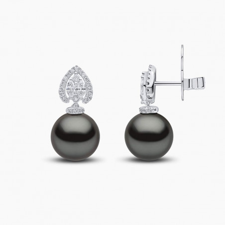 Duchess 18K Gold Tahitian Pearl and Diamond Halo Earrings