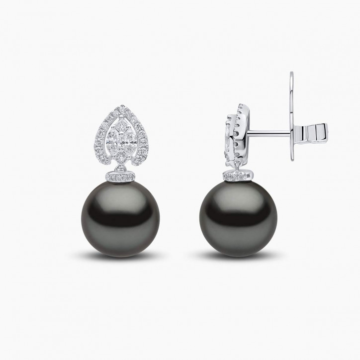 Duchess 18K Gold Tahitian Pearl and Diamond Halo Earrings