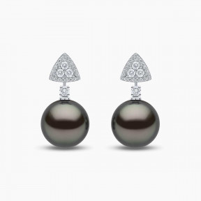 Duchess 18K Gold Tahitian Pearl and Diamond Motif Earrings