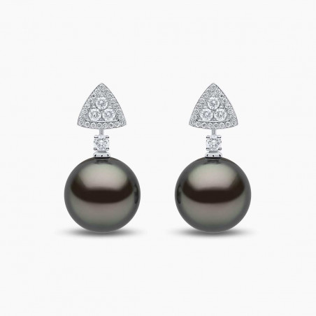 Duchess 18K Gold Tahitian Pearl and Diamond Motif Earrings