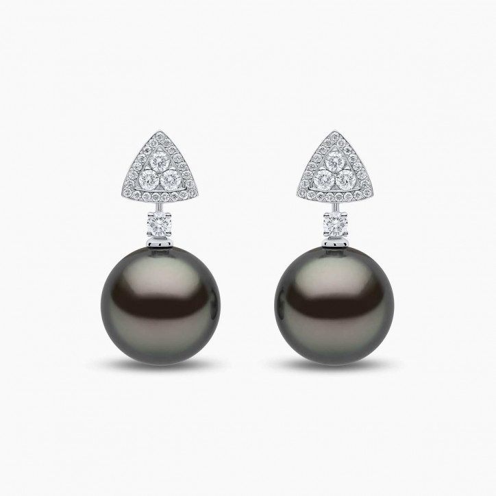 Duchess 18K Gold Tahitian Pearl and Diamond Motif Earrings