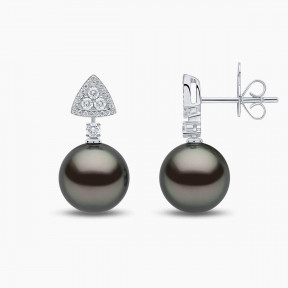 Duchess 18K Gold Tahitian Pearl and Diamond Motif Earrings