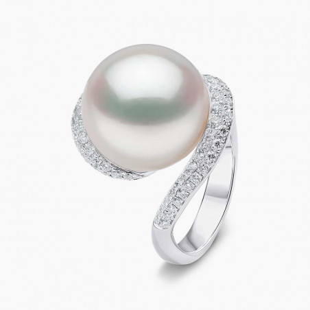 Duchess 18K Gold South Sea Pearl Diamond Curve Ring