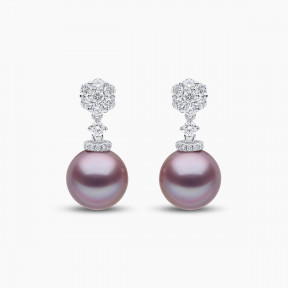 Duchess 18K Gold Pink Pearl and Diamond Motif Earrings