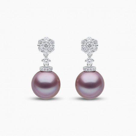 Duchess 18K Gold Pink Pearl and Diamond Motif Earrings