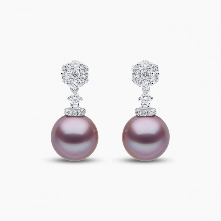 Duchess 18K Gold Pink Pearl and Diamond Motif Earrings