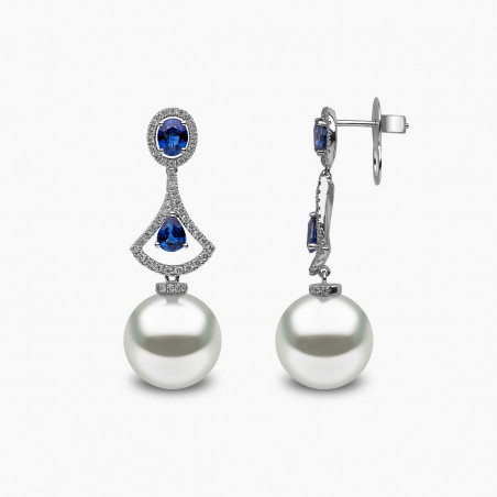 Ophelia 18K Gold South Sea Pearl Sapphire Diamond Chandelier Earrings