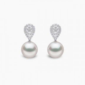 Glitz 18K Gold South Sea Pearl and Pear Cut Diamond Earrings