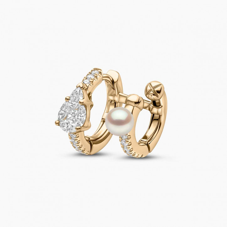 Baby Glitz 18K Gold Akoya Pearl and Diamond Pear Cut Hoop Earrings