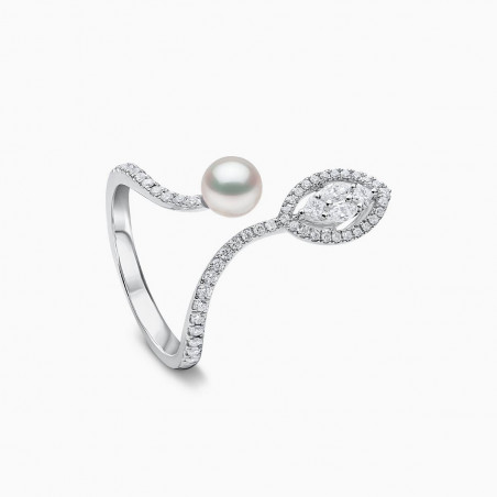 Baby Glitz 18K Gold Akoya Pearl Diamond Open Ring