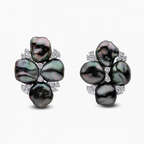 Baroque 18K Gold Multi Tahitian Pearl and Diamond Earrings