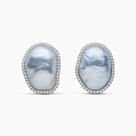 Baroque 18K Gold Silver South Sea Pearl and Diamond Stud Earrings