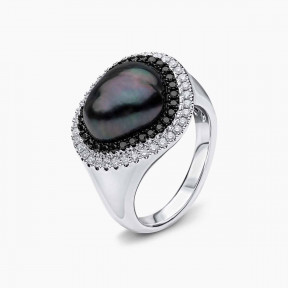 Baroque 18K Gold Tahitian Pearl and Diamond Halo Ring