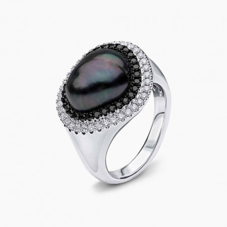 Baroque 18K Gold Tahitian Pearl and Diamond Halo Ring