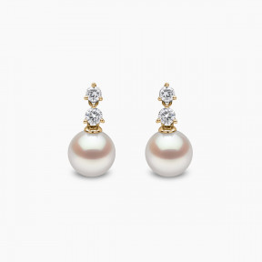 Diamond Classic 18K Gold Akoya Pearl Double Diamond Earrings