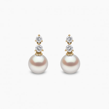 Diamond Classic 18K Gold Akoya Pearl Double Diamond Earrings