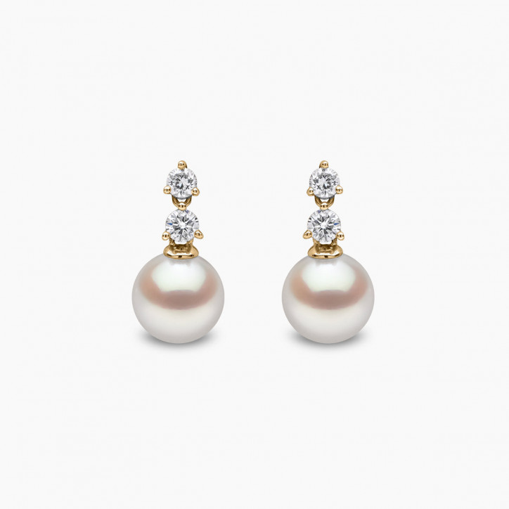 Diamond Classic 18K Gold Akoya Pearl Double Diamond Earrings