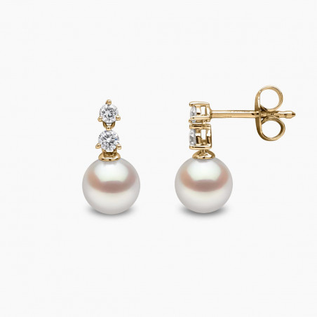 Diamond Classic 18K Gold Akoya Pearl Double Diamond Earrings