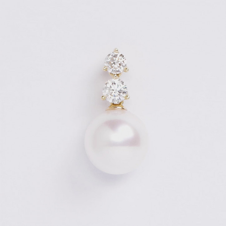 Diamond Classic 18K Gold Akoya Pearl Double Diamond Earrings