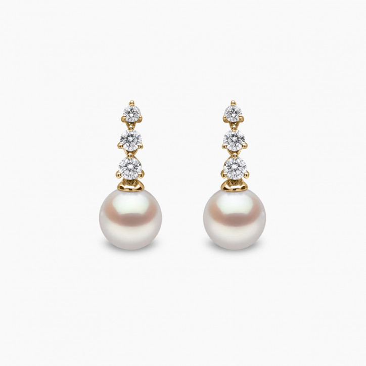 Diamond Classic 18K Gold Akoya Pearl Diamond Drop Earrings