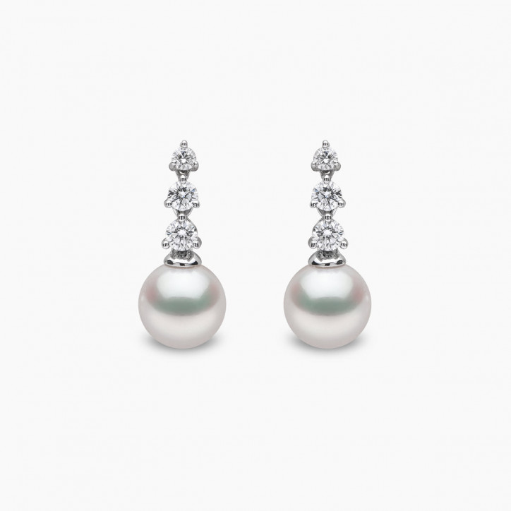 Diamond Classic 18K Gold Akoya Pearl Diamond Drop Earrings