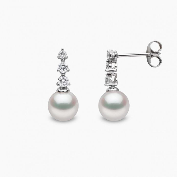 Diamond Classic 18K Gold Akoya Pearl Diamond Drop Earrings