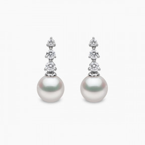 Diamond Classic 18K Gold Pearl Triple Diamond Earrings