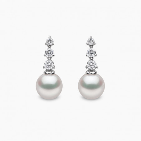 Diamond Classic 18K Gold Pearl Triple Diamond Earrings