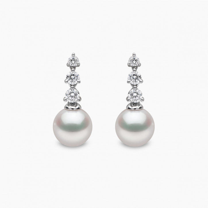 Diamond Classic 18K Gold Pearl Triple Diamond Earrings